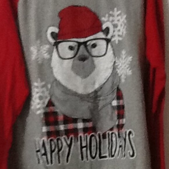 Large gray and red Happy Holidays night shirt, Sleep3 - Picture 3 of 4